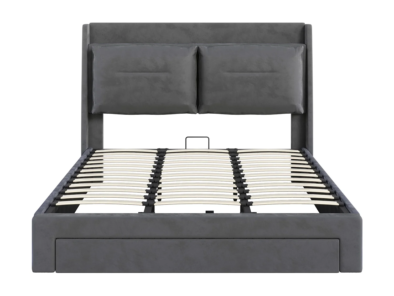 Bed met LED, 2-in-1 opbergruimte onder het bed, gewatteerd hoofdeinde, fluweel, donkergrijs, 180x200 cm (198x30x18,6 cm)
