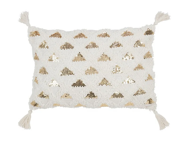 Cojín con flecos de algodón blanco 40x60x12 cm