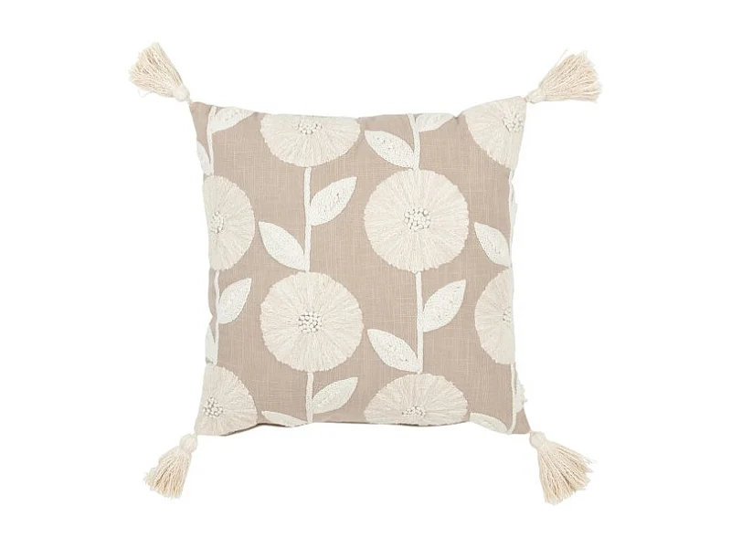 Cojín flores/hojas en algodón/lino/poliéster gris 45x45x15 cm