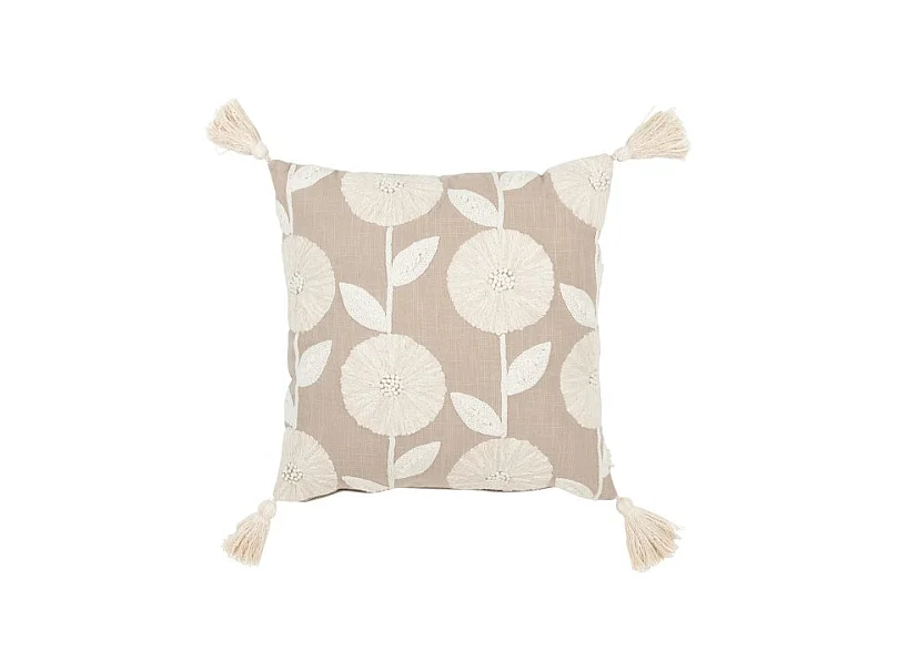Cojín flores/hojas en algodón/lino/poliéster gris 45x45x15 cm