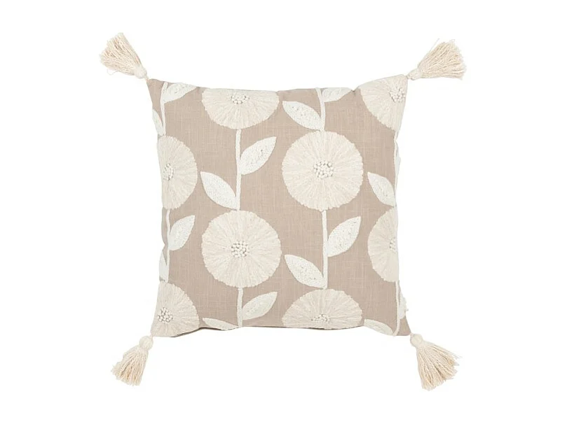 Cojín flores/hojas en algodón/lino/poliéster gris 45x45x15 cm