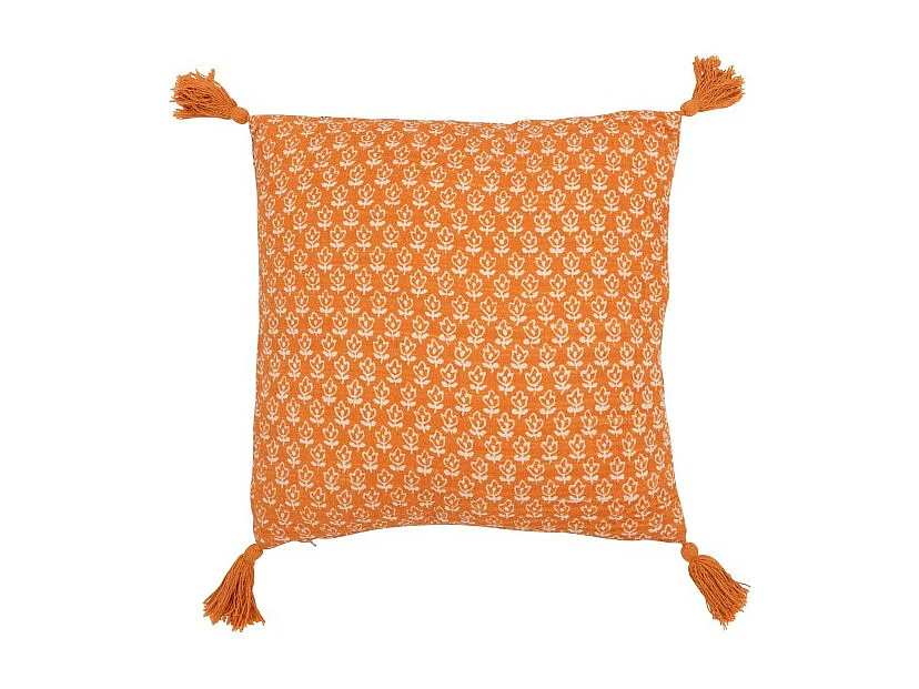 Cojín Flores+Flecos de Algodón Naranja 45x45x12 cm