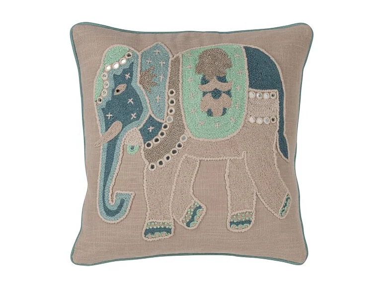 Cojín elefante de algodón gris/azul 45x45x15 cm