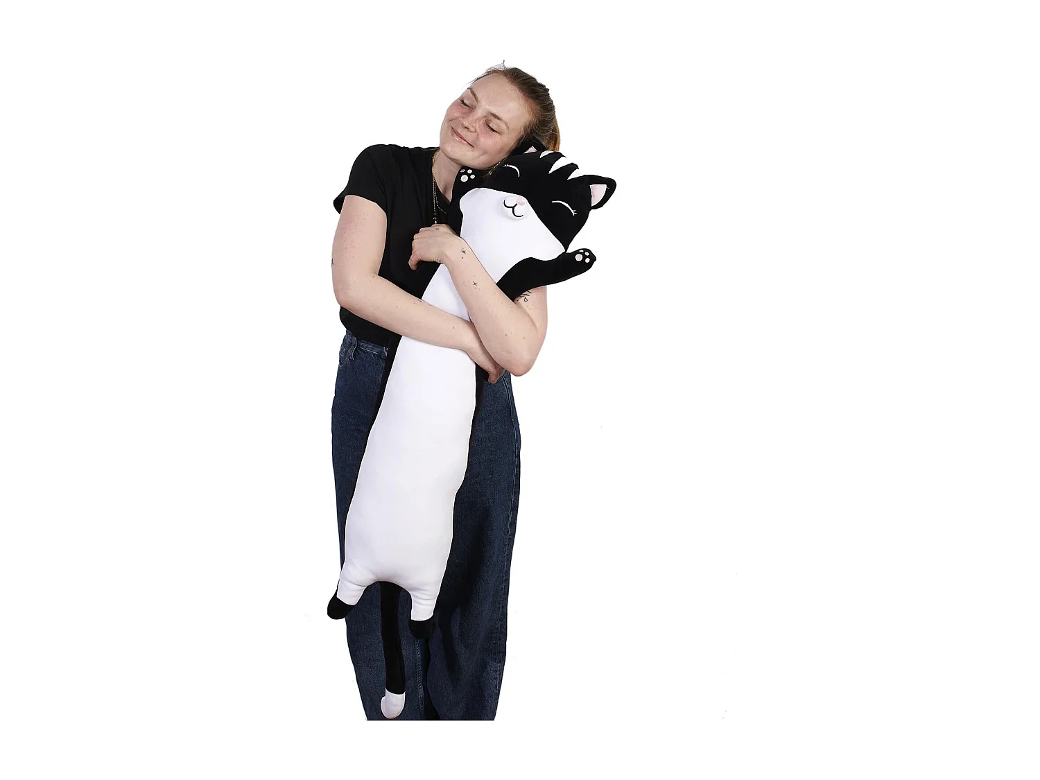 Peluche Allongee Chat Noir Noir