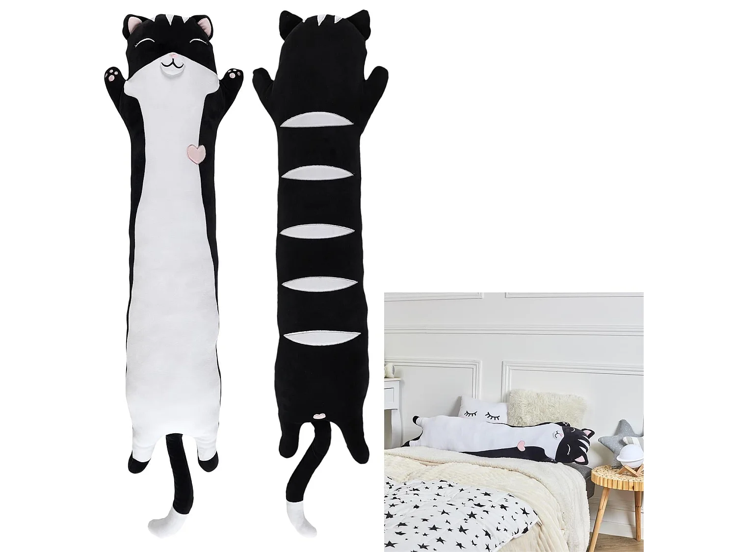 Peluche Allongee Chat Noir Noir