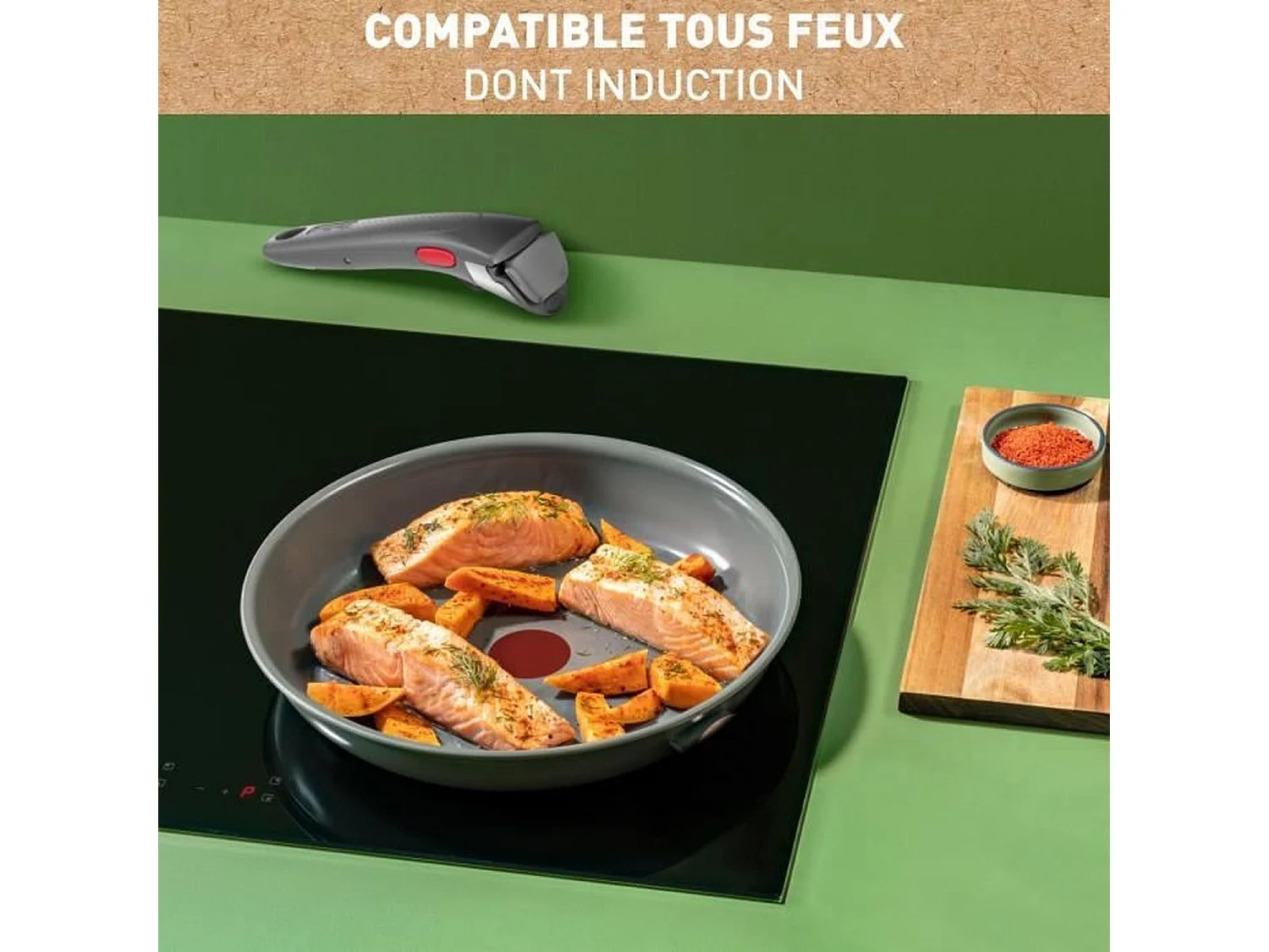 TEFAL INGENIO Poele 24 cm, Induction, Revetement céramique antiadhésif, Recyclée, Cuisson saine, Fabriqué en France, Renew L