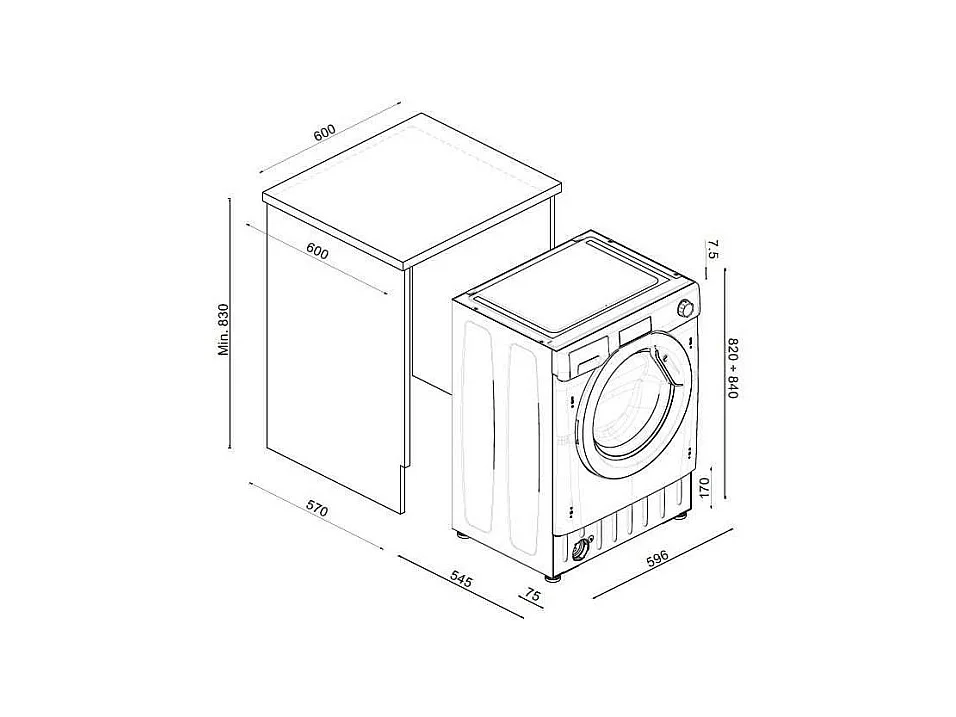 Lave-linge intégrables 8kg CANDY A, CBW48TWME-S
