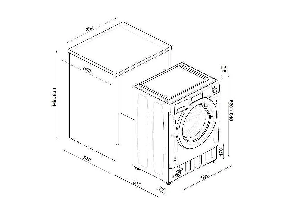 Lave-linge intégrables 8kg CANDY A, CBW48TWME-S