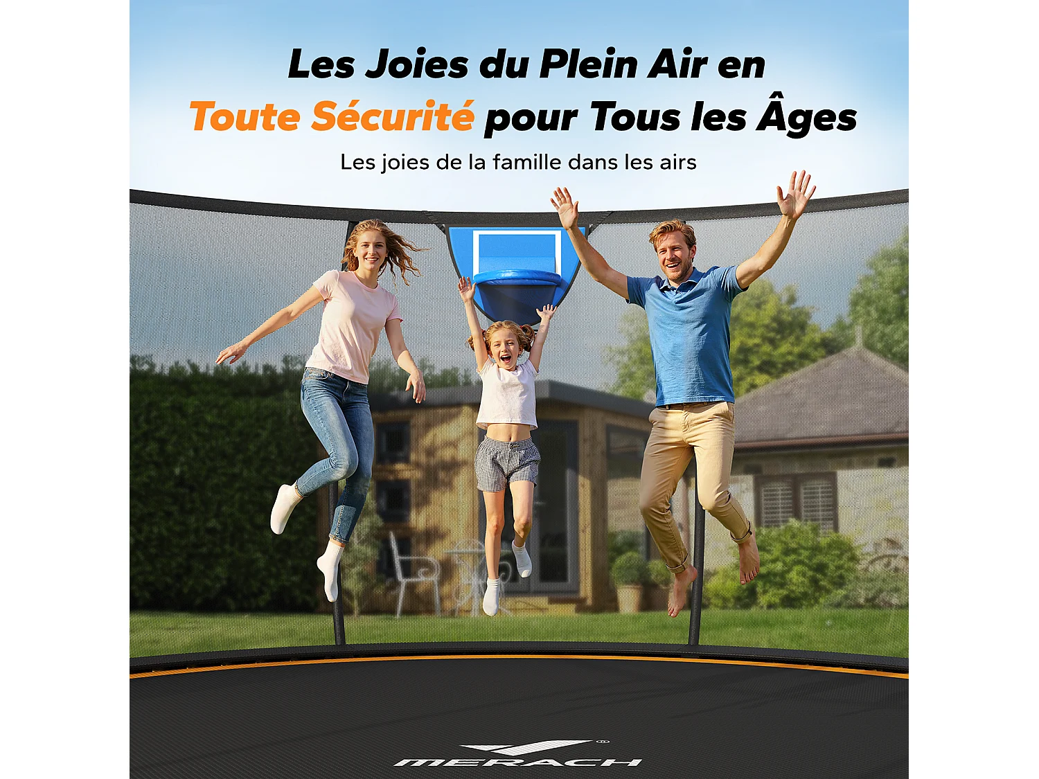 Trampoline Extérieur MERACH, Ø 305 cm, avec filet de protection, Jeu en plein air sécurisé, structure stable, Jusqu'à 150kg