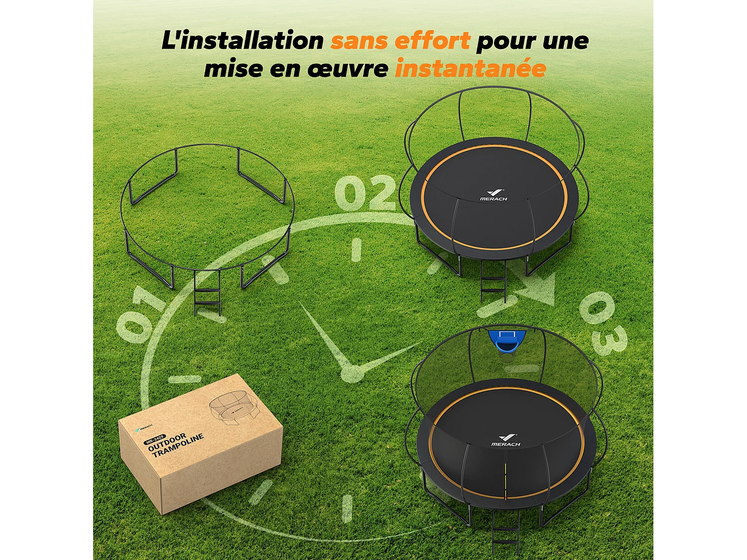 Trampoline Extérieur MERACH, Ø 305 cm, avec filet de protection, Jeu en plein air sécurisé, structure stable, Jusqu'à 150kg