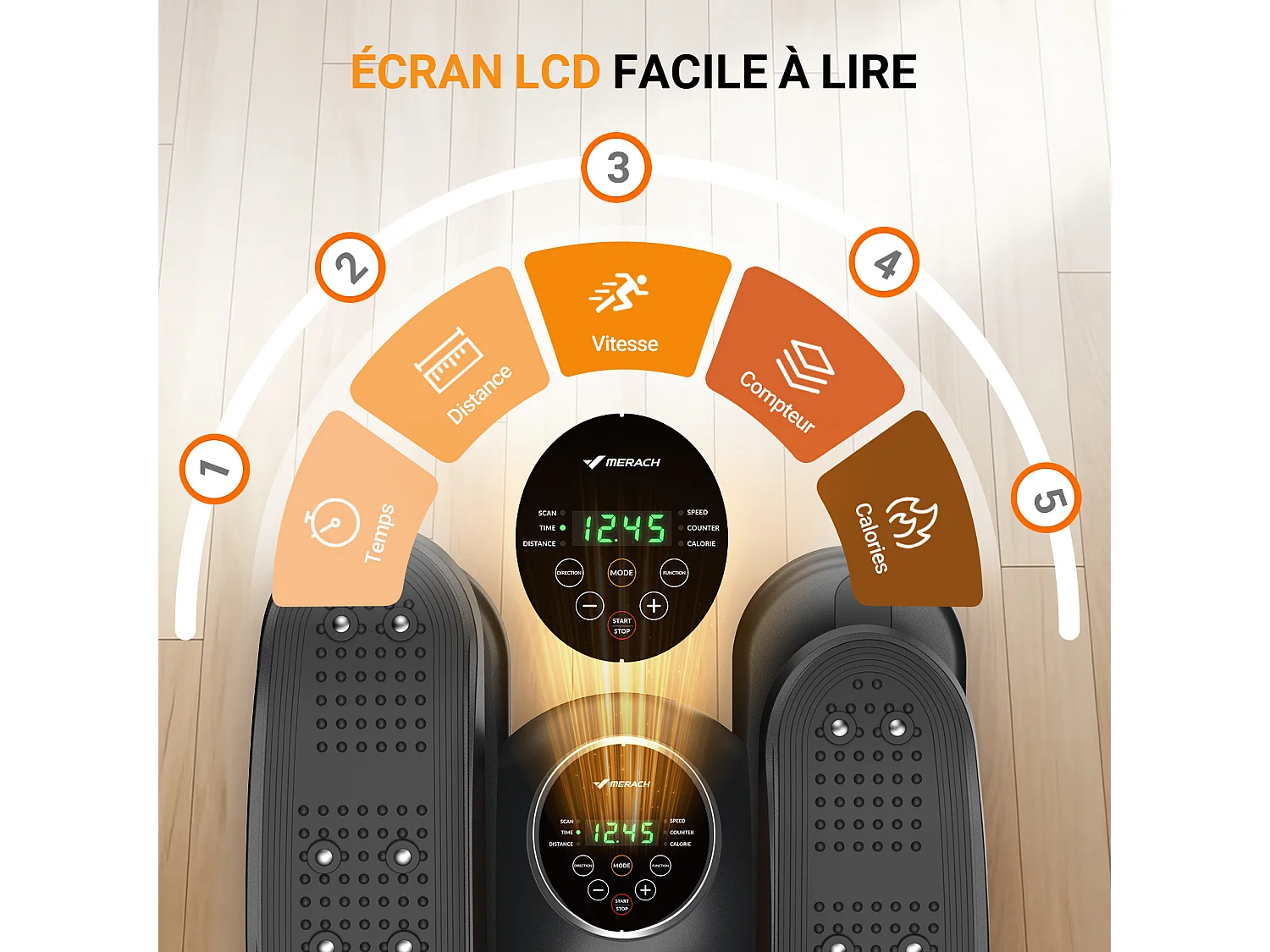 Mini Ellipsentrainer & Stepper – kompakter Crosstrainer mit 12 Widerstandsstufen, LCD-Display, platzsparend, Heimtrainer für Beine & Po