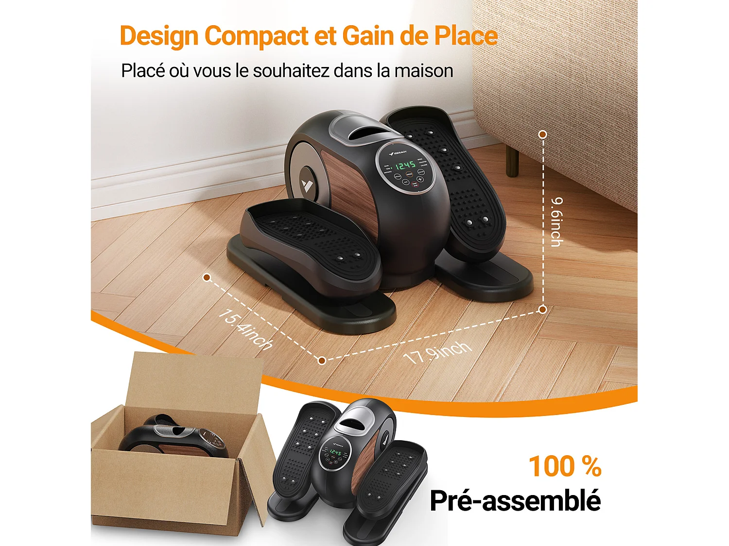 Mini Ellipsentrainer & Stepper – kompakter Crosstrainer mit 12 Widerstandsstufen, LCD-Display, platzsparend, Heimtrainer für Beine & Po