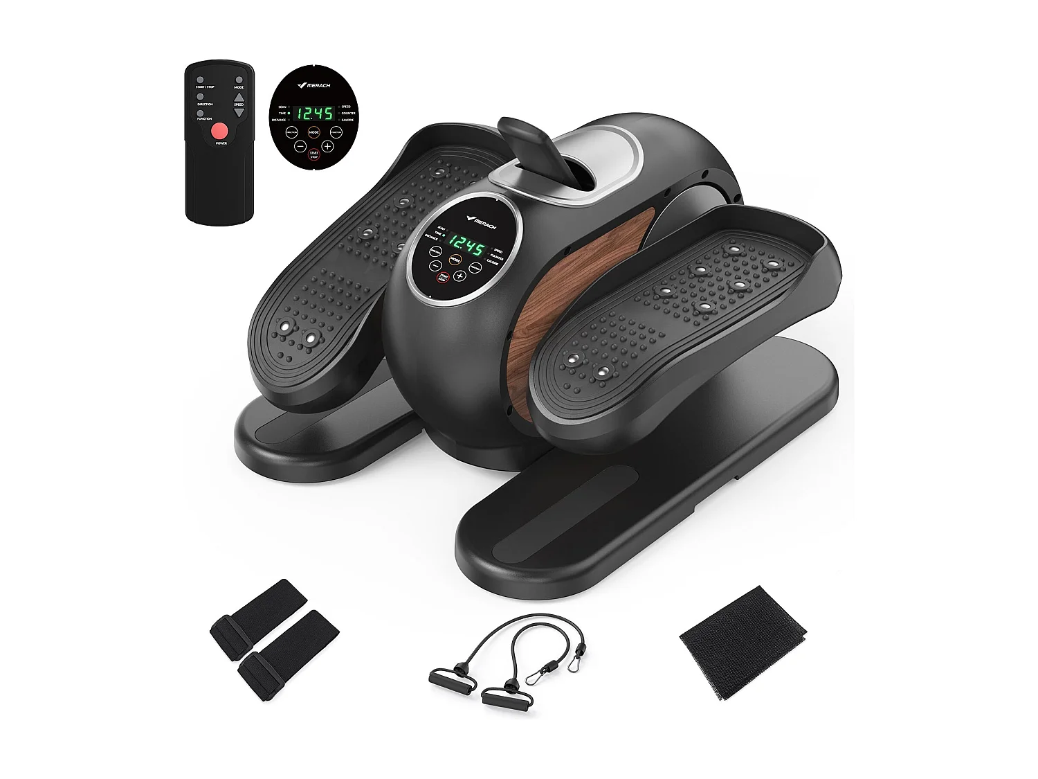 Mini Bicicleta Elíptica Eléctrica MERACH, 12 Niveles, Pantalla Táctil LCD, Control Remoto, Bandas de Resistencia, Base Antideslizante