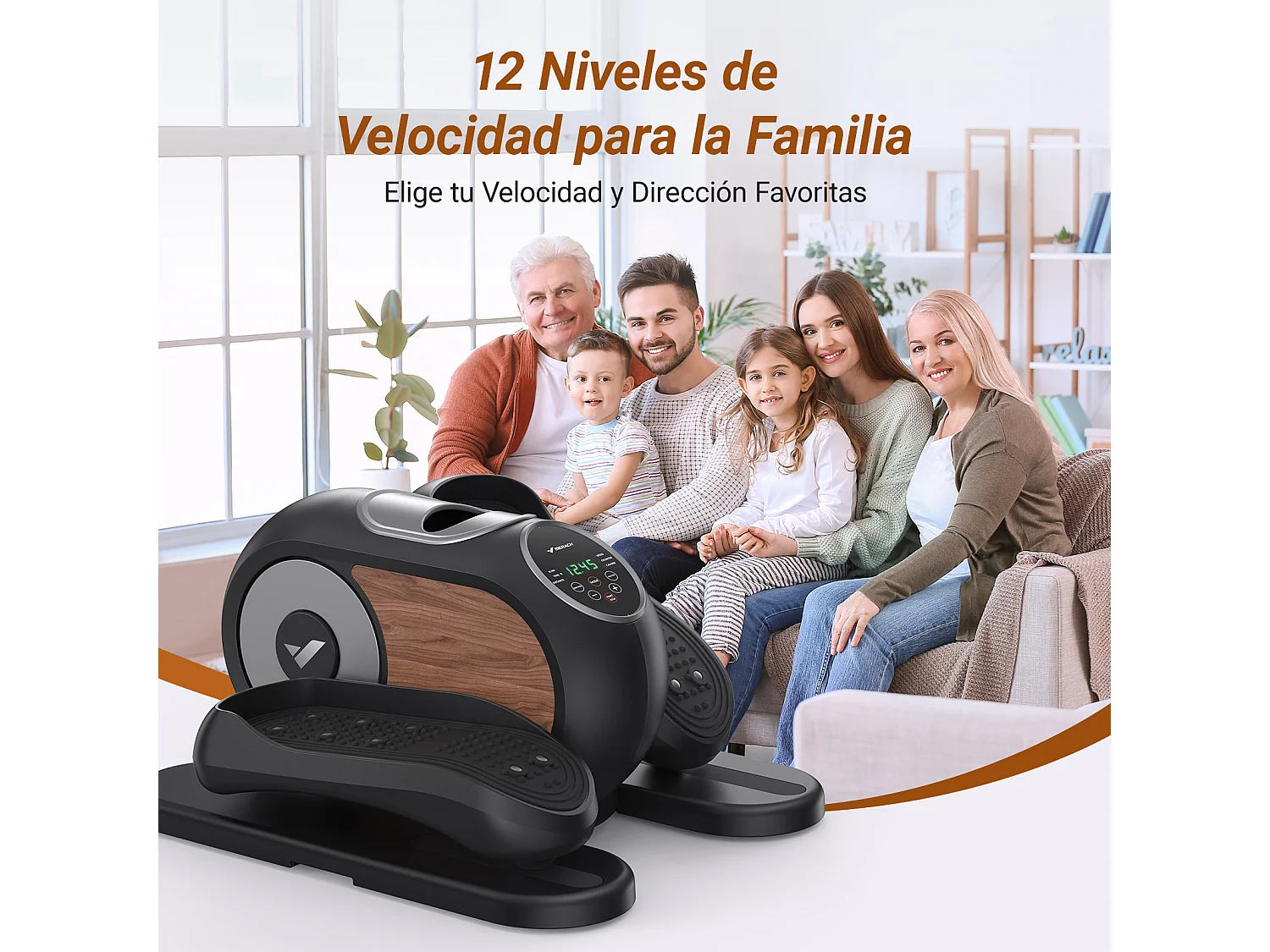 Mini Bicicleta Elíptica Eléctrica MERACH, 12 Niveles, Pantalla Táctil LCD, Control Remoto, Bandas de Resistencia, Base Antideslizante