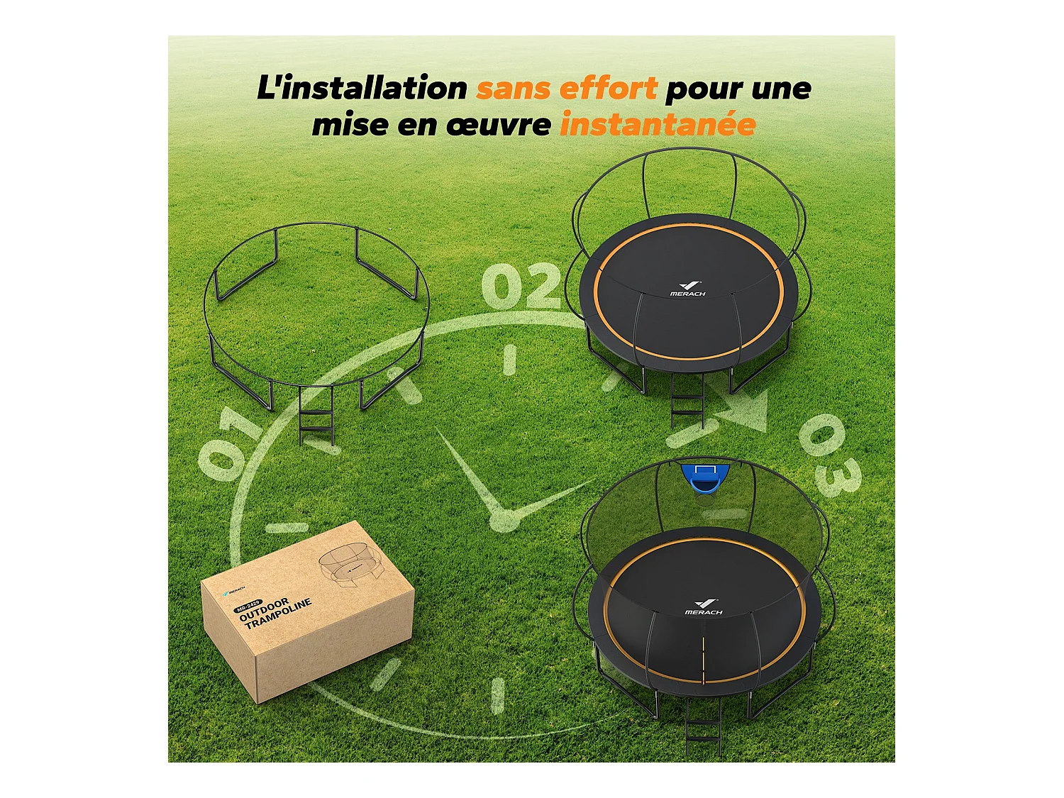 Trampoline extérieur MERACH, Ø 366 cm, Sécurité renforcée avec filet, jeu en plein air, cadre galvanisé, charge jusqu'à 150 kg