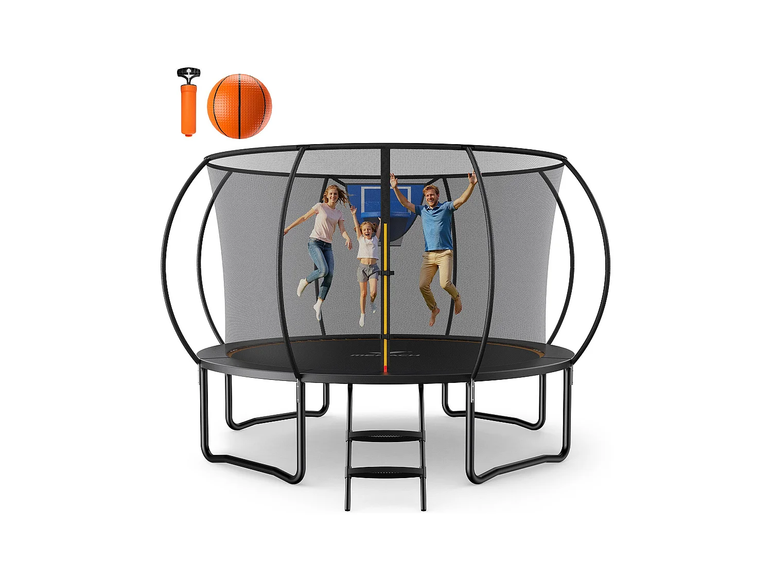 Trampolino esterno MERACH, Ø 366 cm, sicurezza rinforzata con rete, gioco all’aperto, telaio zincato, carico fino a 150 kg