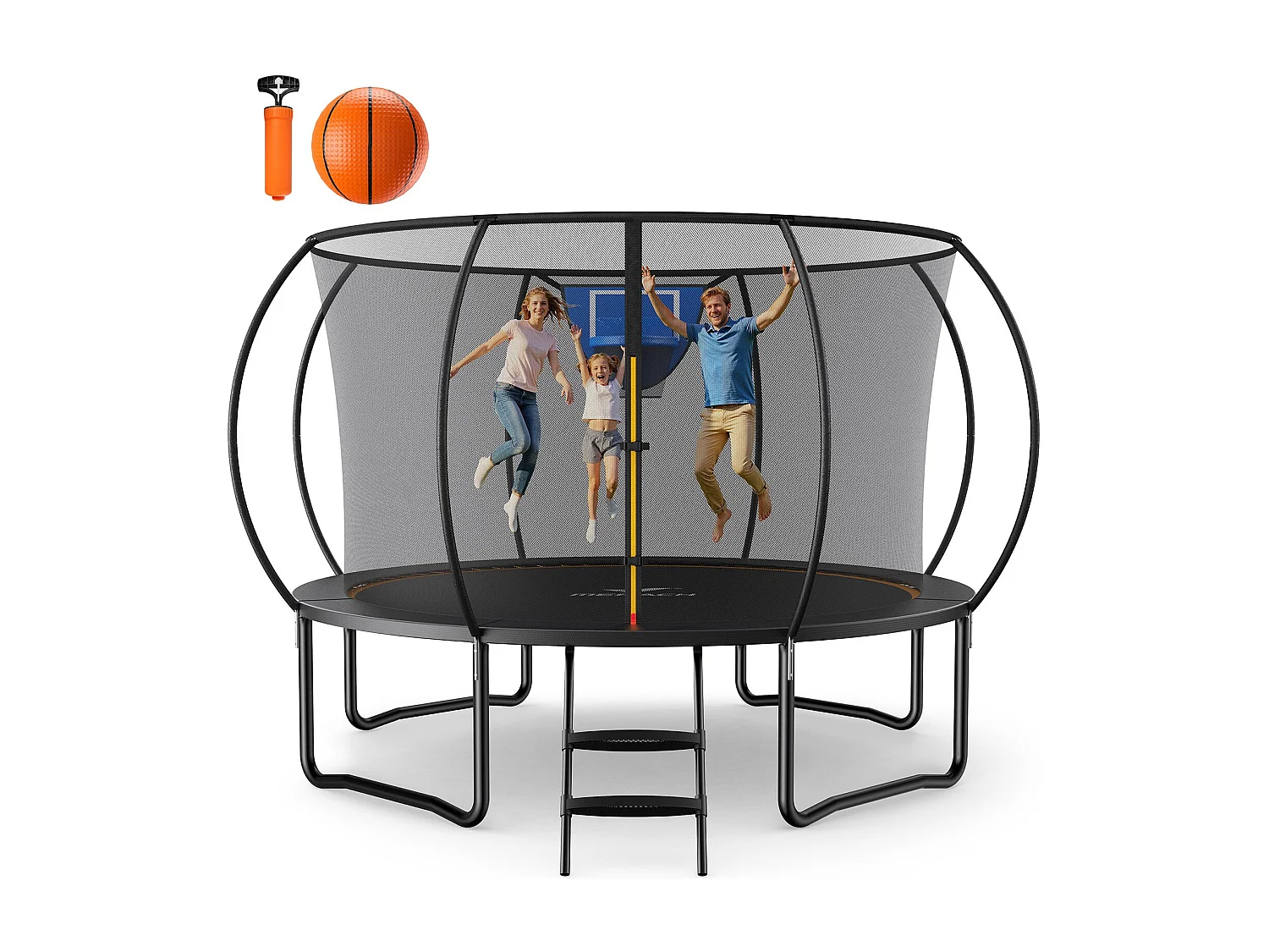 Trampolín MERACH Ø366 cm para exteriores, cama elástica con red de seguridad reforzada, estructura galvanizada, 150 kg