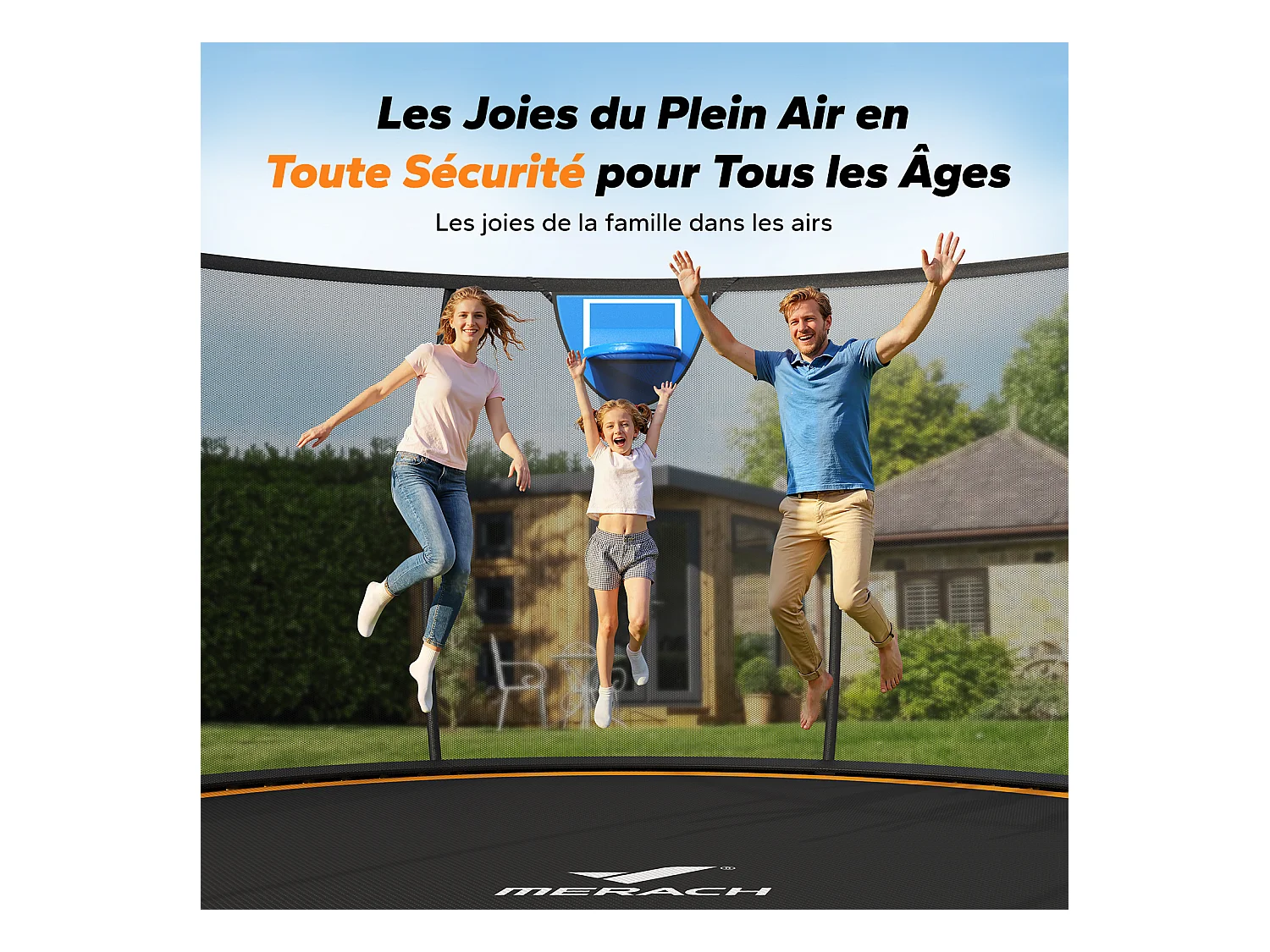 Trampoline de jardin MERACH, Ø 427cm, Filet de sécurité inclus, idéal pour jeu extérieur, rebond puissant et stable, Jusqu'à 150kg