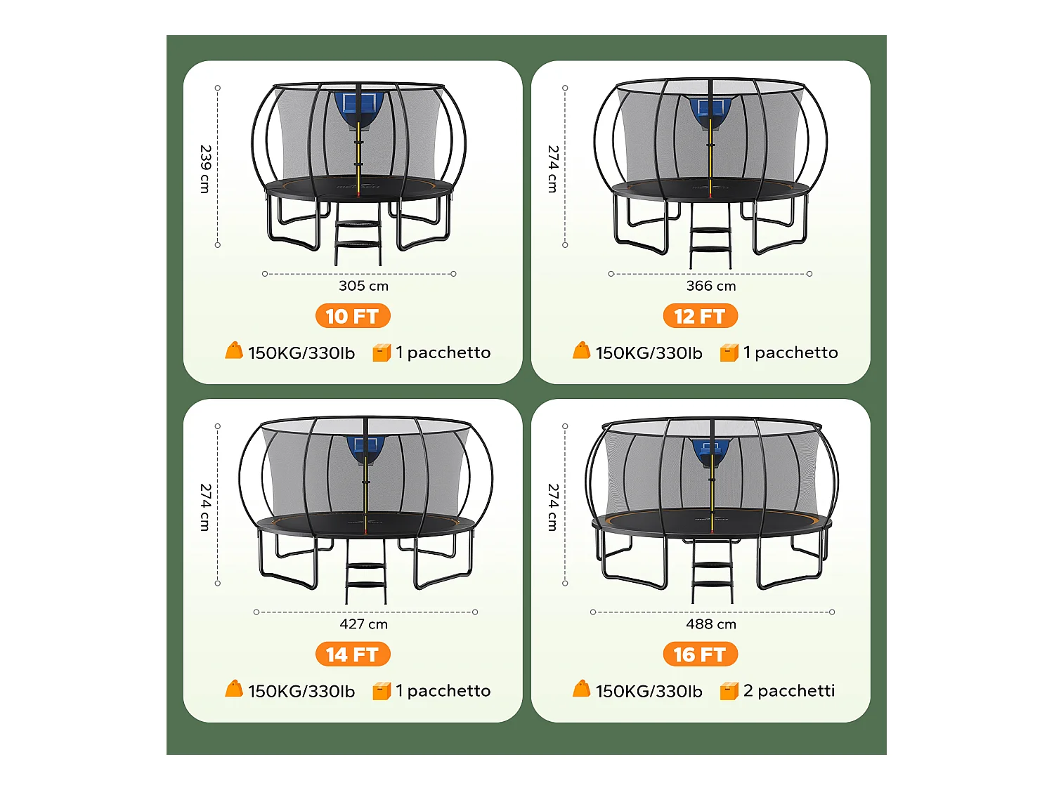 Trampoline de jardin MERACH, Ø 427cm, Filet de sécurité inclus, idéal pour jeu extérieur, rebond puissant et stable, Jusqu'à 150kg