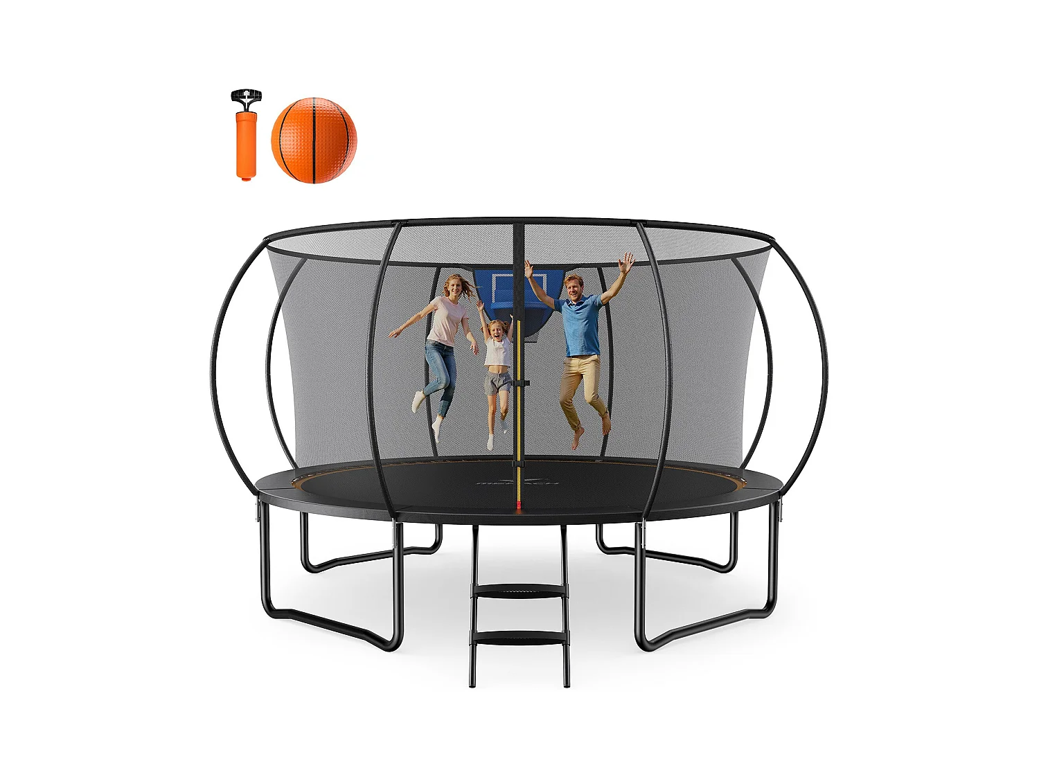 Trampolino da giardino MERACH, Ø 427 cm, rete di sicurezza inclusa, ideale per gioco all’aperto, rimbalzo potente e stabile, fino a 150 kg