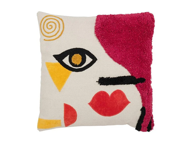 Cojín cuadrado abstracto cara en algodón/lino/poliéster multicolor 50x15x50 cm