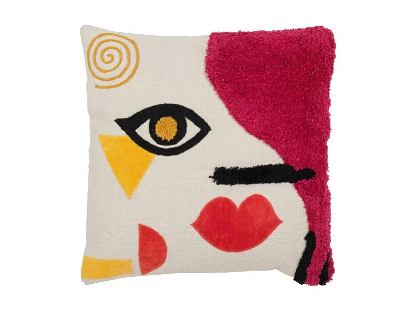 Cojín cuadrado abstracto cara en algodón/lino/poliéster multicolor 50x15x50 cm