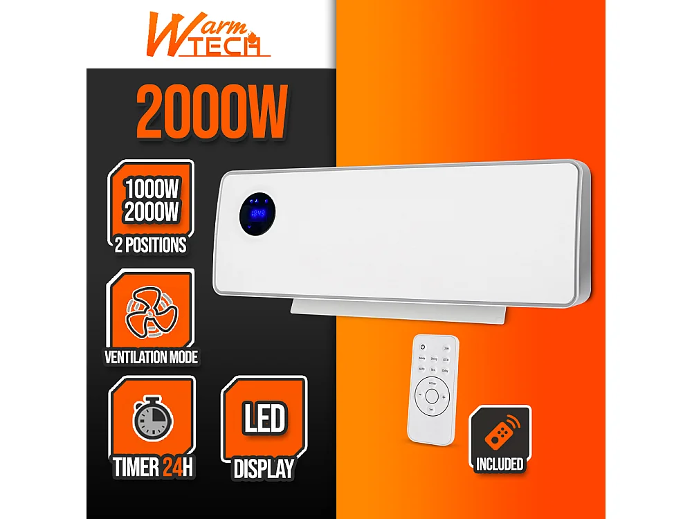 Radiateur soufflant céramique mural  oscillant 2000W - Warm Tech