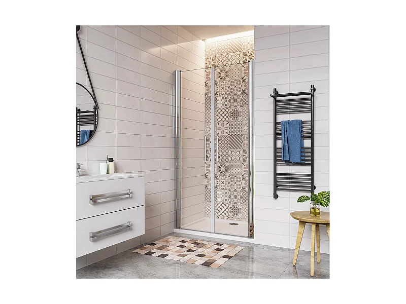 80x197cm Porta Doccia Per Nicchia Doppie Ante Battenti Saloon In Vetro 6mm Temperato Trasparente Anticalcare