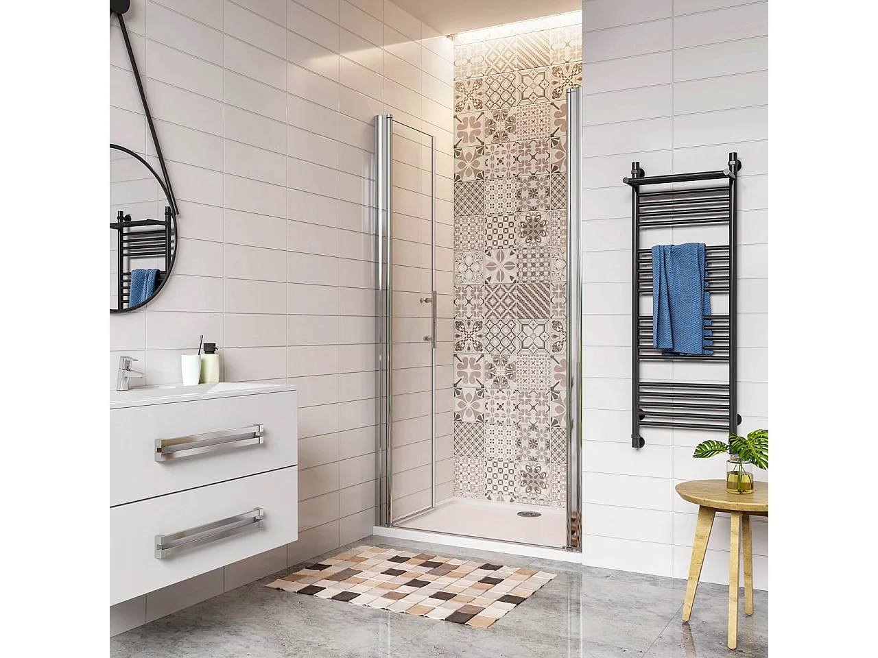 80x197cm Porta Doccia Per Nicchia Doppie Ante Battenti Saloon In Vetro 6mm Temperato Trasparente Anticalcare