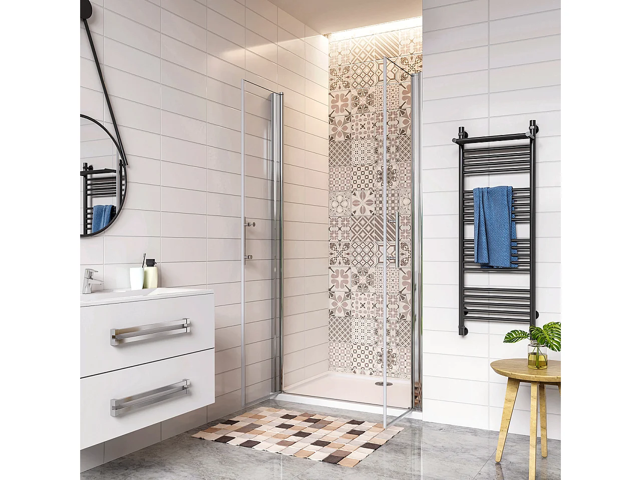 80x197cm Porta Doccia Per Nicchia Doppie Ante Battenti Saloon In Vetro 6mm Temperato Trasparente Anticalcare