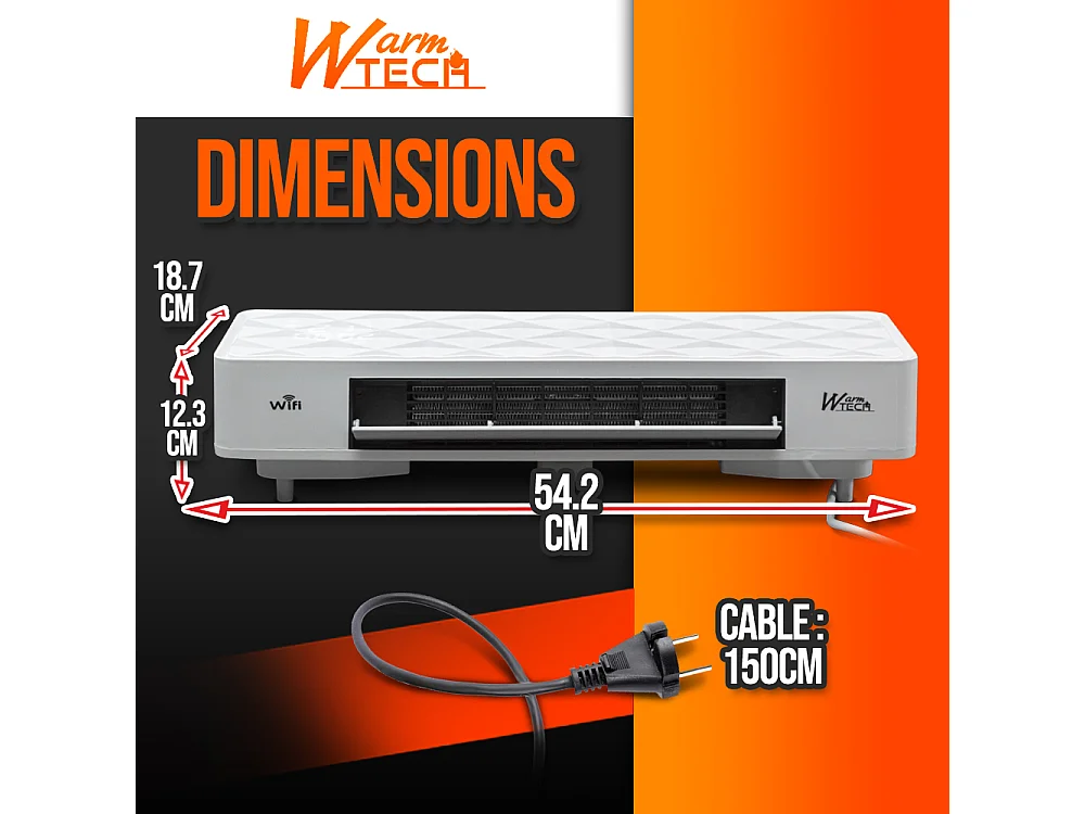 Radiateur soufflant céramique mural 2000W avec télécommande et connexion Wifi - Warm tech