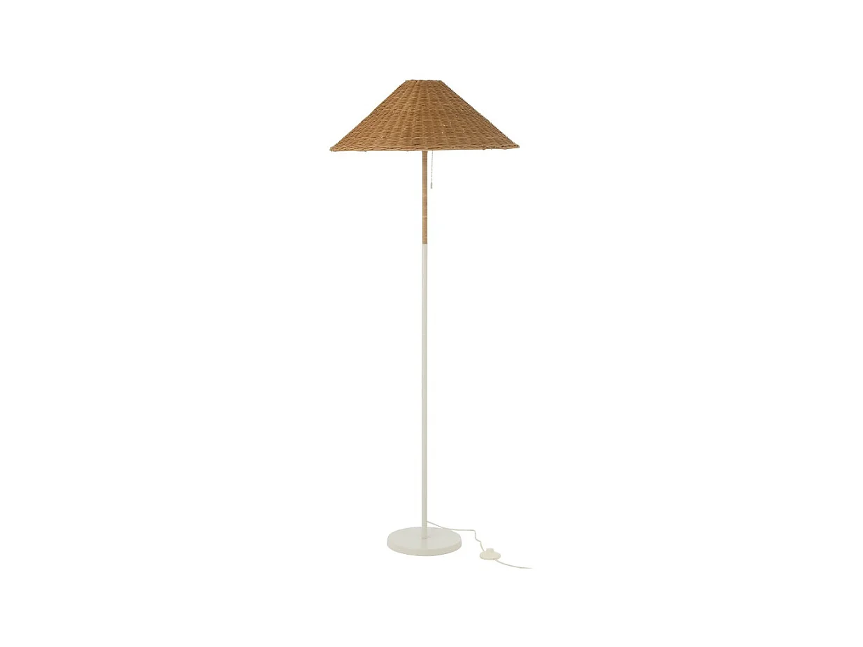 Lámpara de pie de metal y ratán blanco y natural 61x61x154 cm