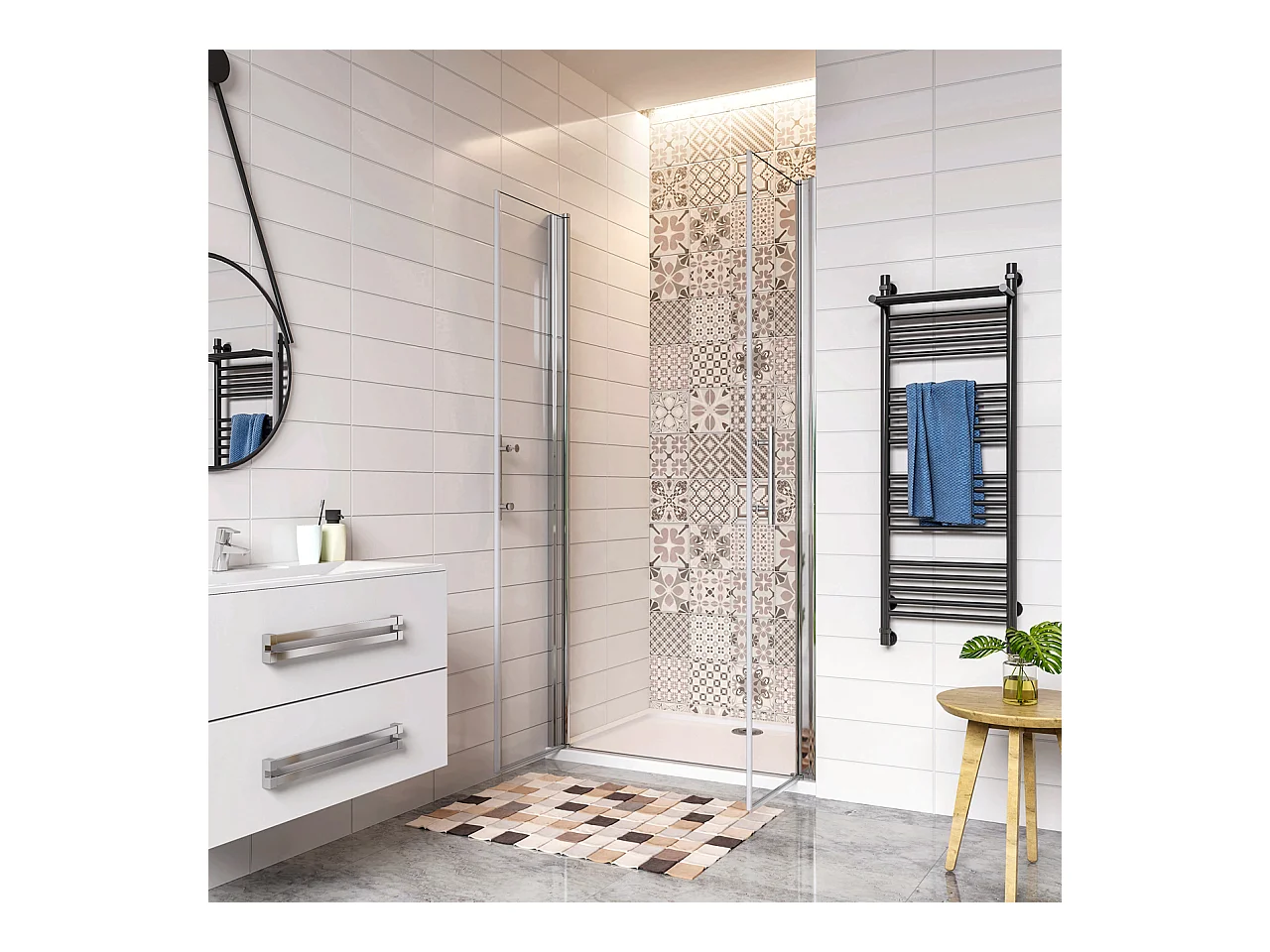 90x197cm Porta Doccia Per Nicchia Doppie Ante Battenti Saloon In Vetro 6mm Temperato Trasparente Anticalcare