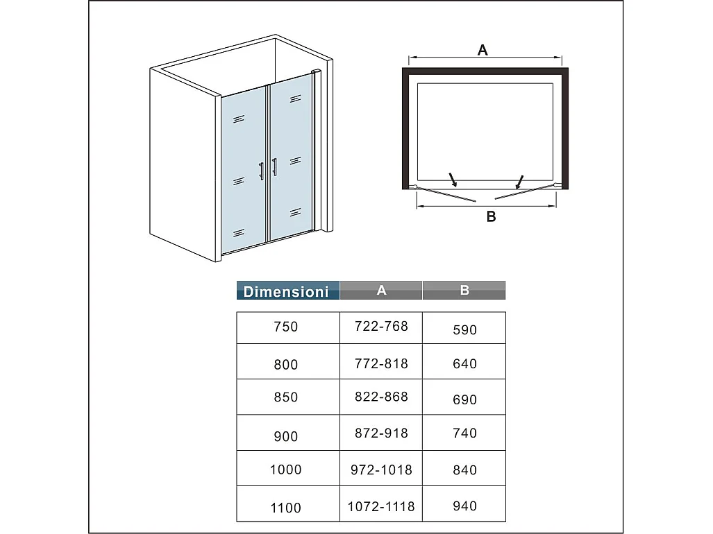 90x197cm Porta Doccia Per Nicchia Doppie Ante Battenti Saloon In Vetro 6mm Temperato Trasparente Anticalcare