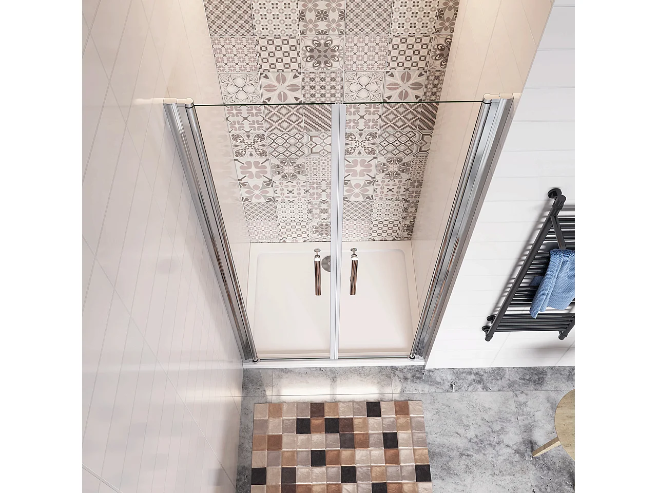 85x197cm Porta Doccia Per Nicchia Doppie Ante Battenti Saloon In Vetro 6mm Temperato Trasparente Anticalcare