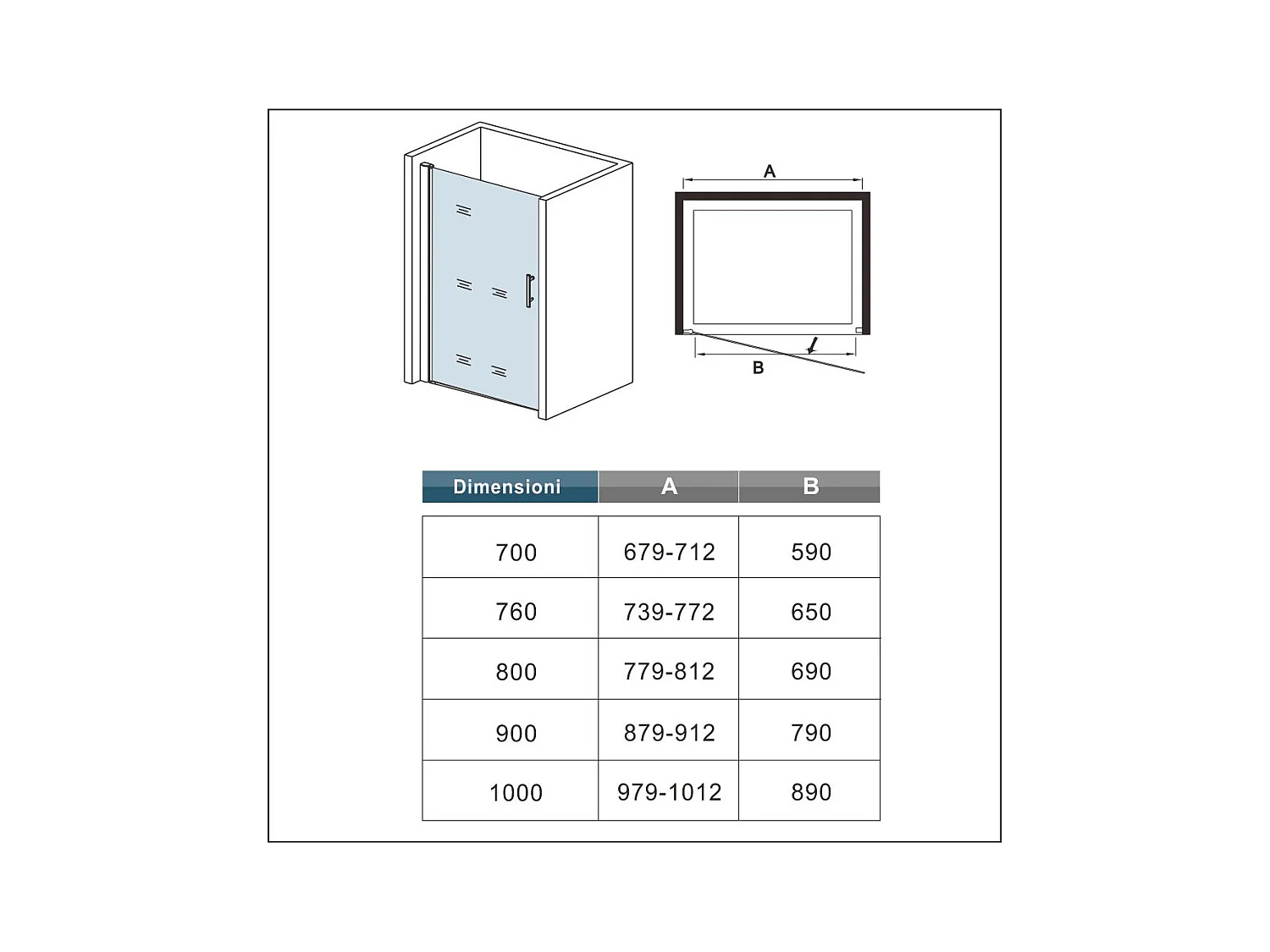 90x187cm Porta Doccia Per Nicchia Apertura Battente In Vetro 6 mm Temperato Trasparente Anticalcare Telaio Cromo Lucido