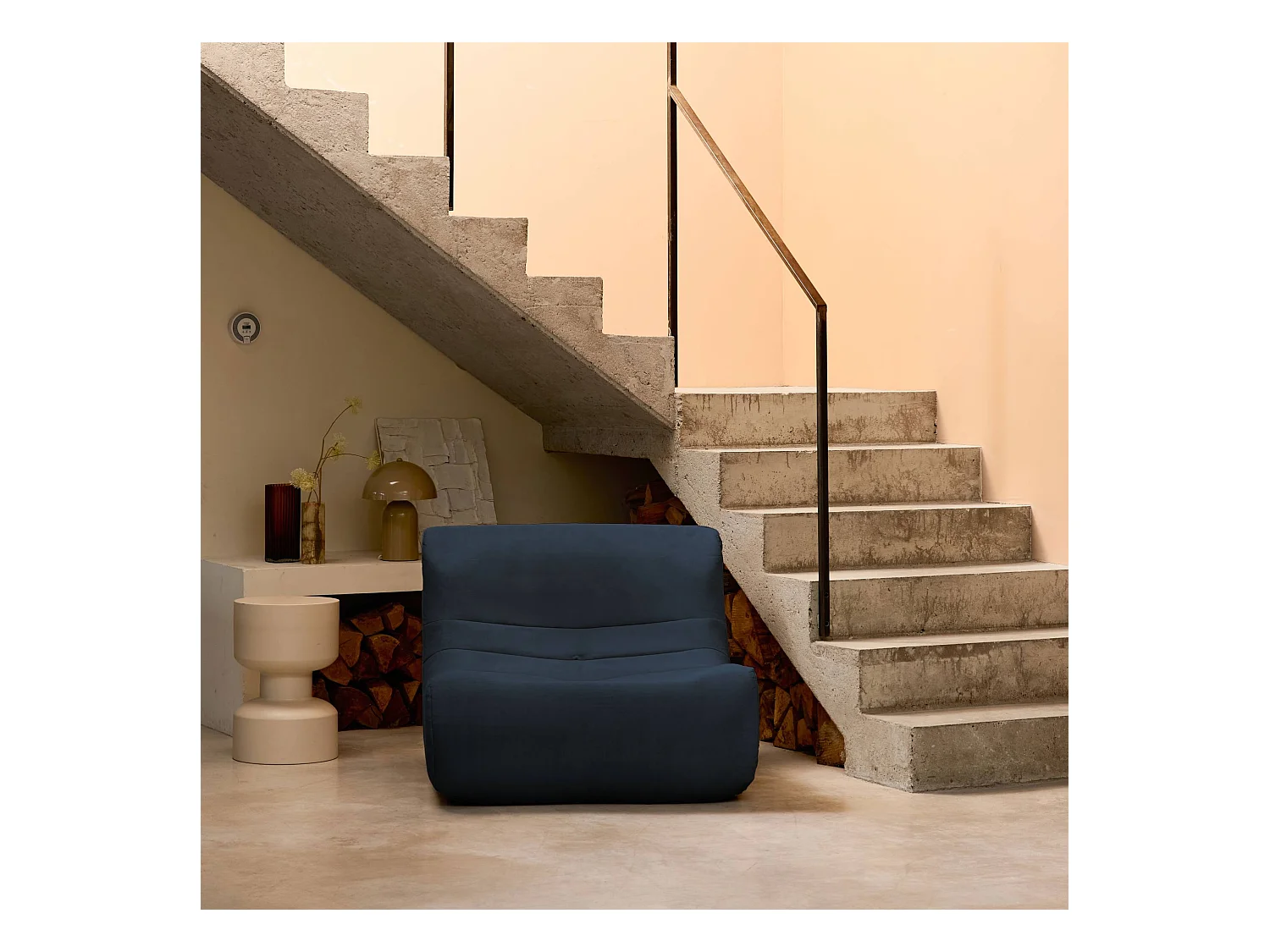 Fauteuil chauffeuse en velours style contemporain 1 place bleu foncé