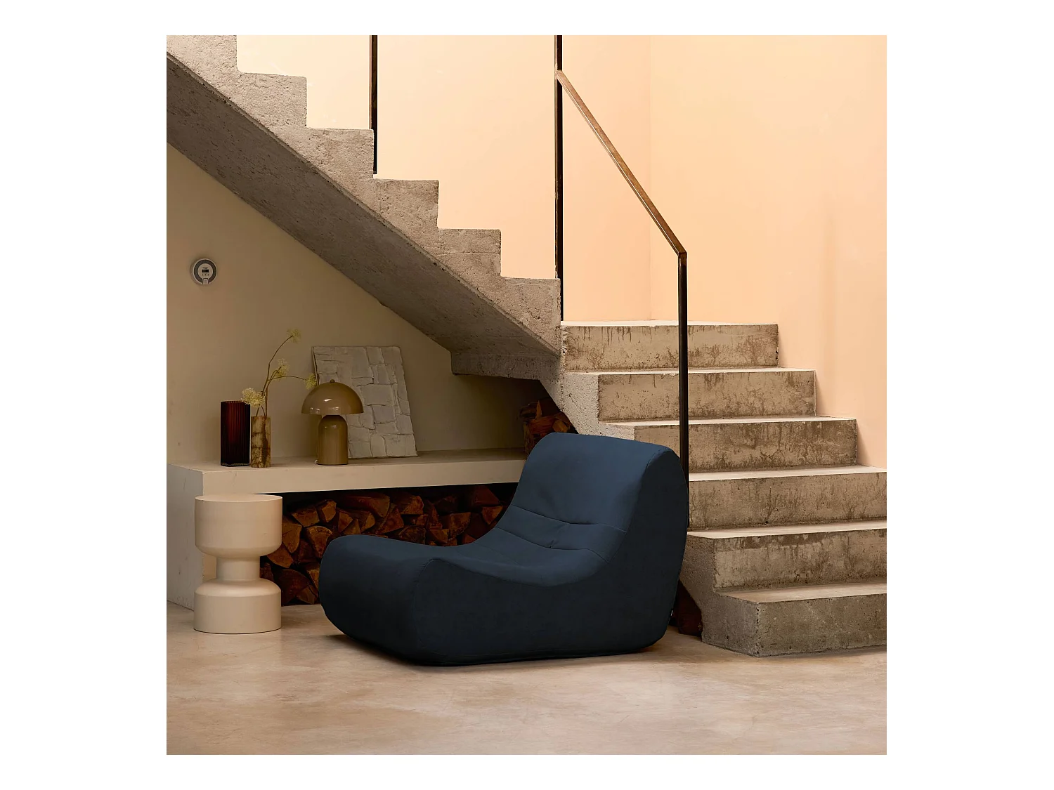 Fauteuil chauffeuse en velours style contemporain 1 place bleu foncé