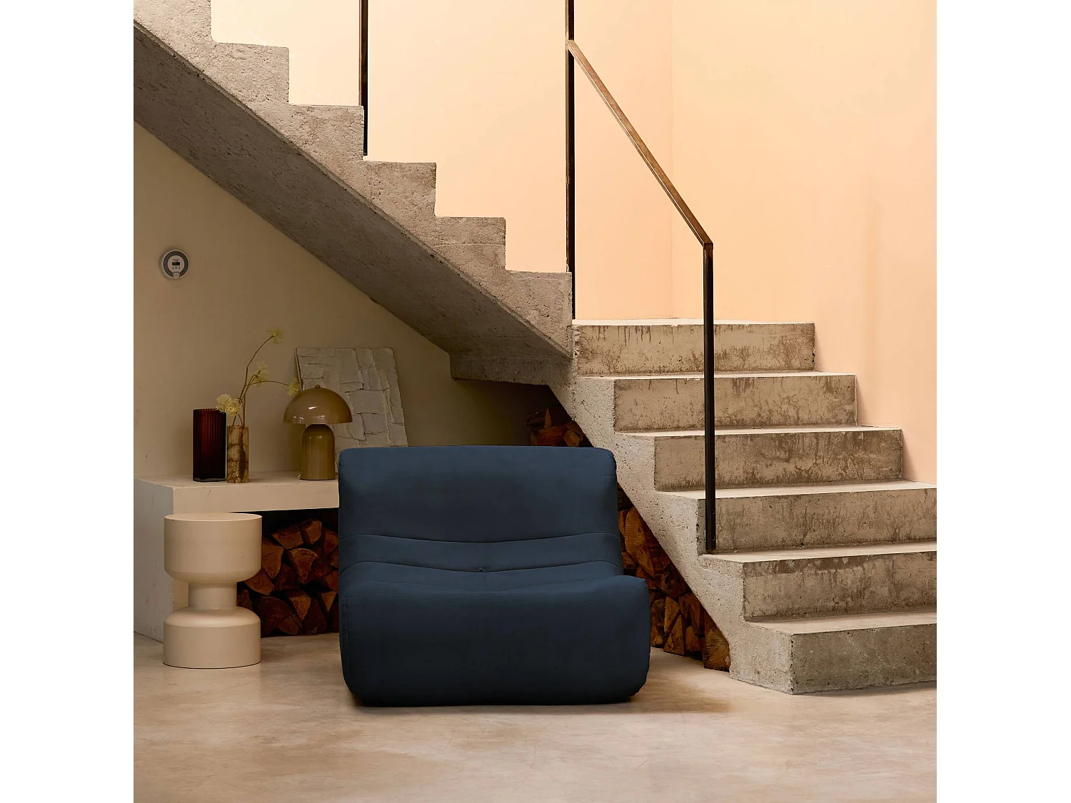 Fauteuil chauffeuse en velours style contemporain 1 place bleu foncé