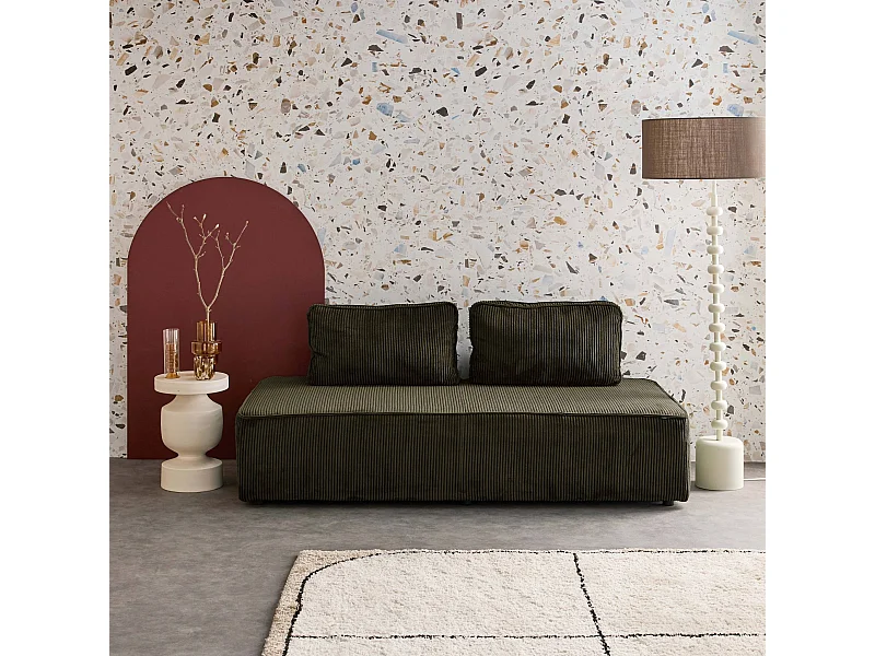 Sofá modular de pana, 2 plazas verde oscuro