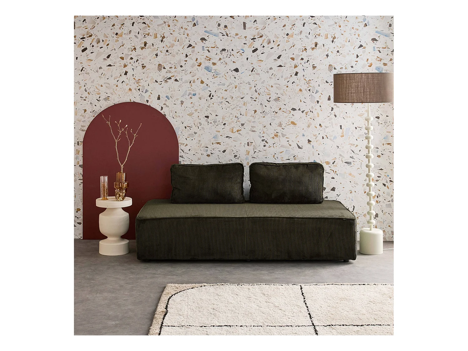 Sofá modular de pana, 2 plazas verde oscuro