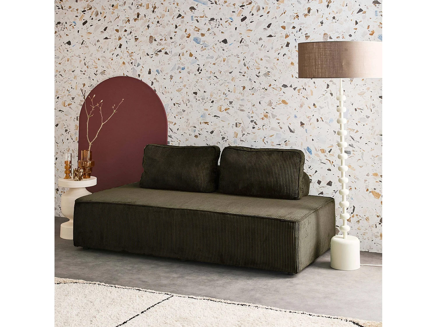 Sofá modular de pana, 2 plazas verde oscuro