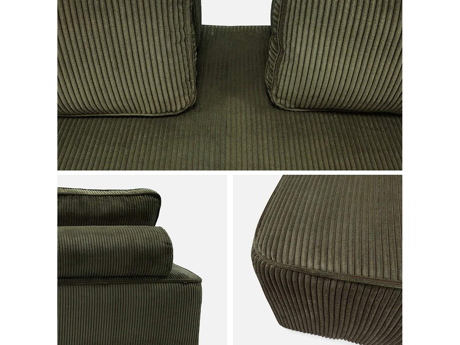 Sofá modular de pana, 2 plazas verde oscuro