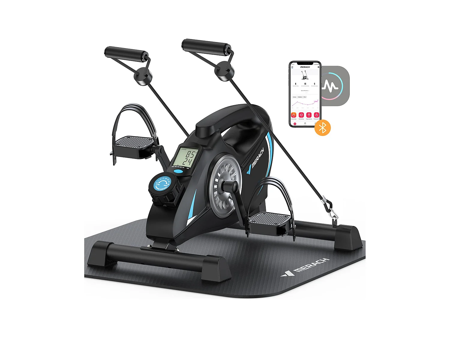 Pédalier D'appartement Merach - Mini Bike - Connectivité Bluetooth - Tapis Antidérapant - Double Usage