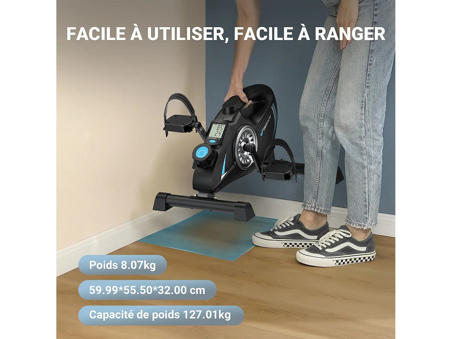 Pédalier D'appartement Merach - Mini Bike - Connectivité Bluetooth - Tapis Antidérapant - Double Usage