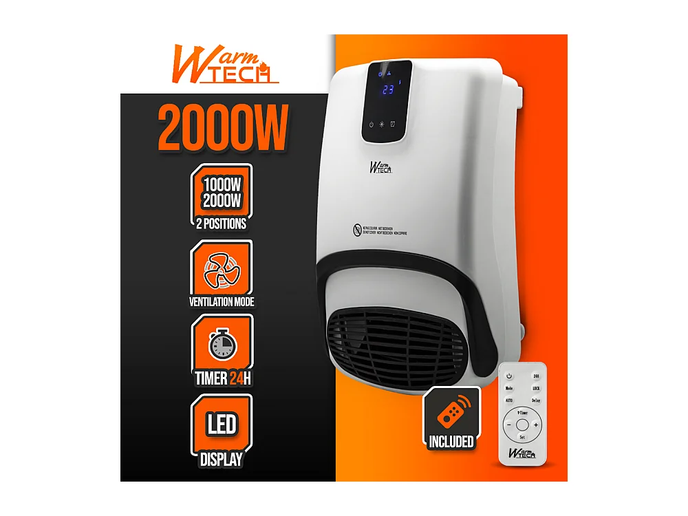 Radiateur soufflant mural sèche serviettes 2000W
