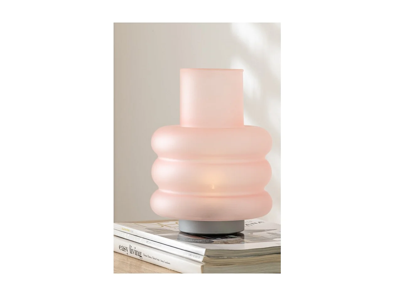 Lámpara con LED de vidrio rosa 17x17x24 cm