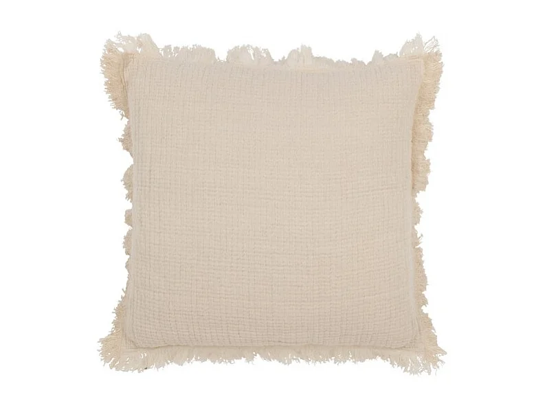 Cojín con flecos de muselina de algodón en algodón/lino/poliéster beige 45x45x12 cm