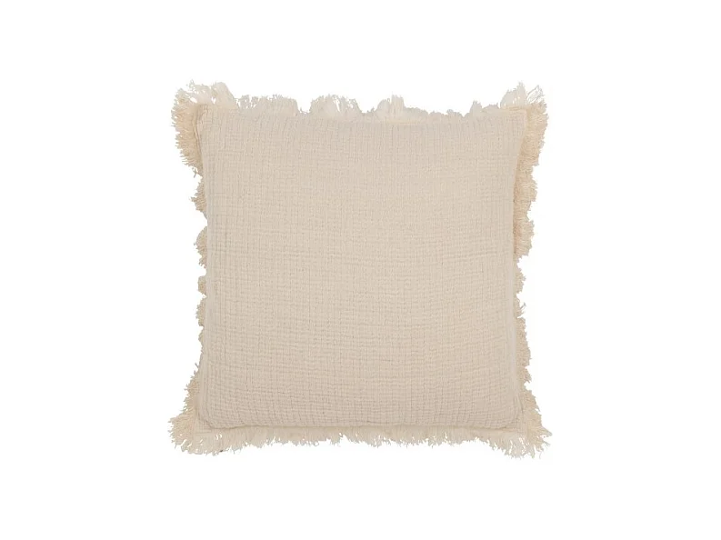 Cojín con flecos de muselina de algodón en algodón/lino/poliéster beige 45x45x12 cm