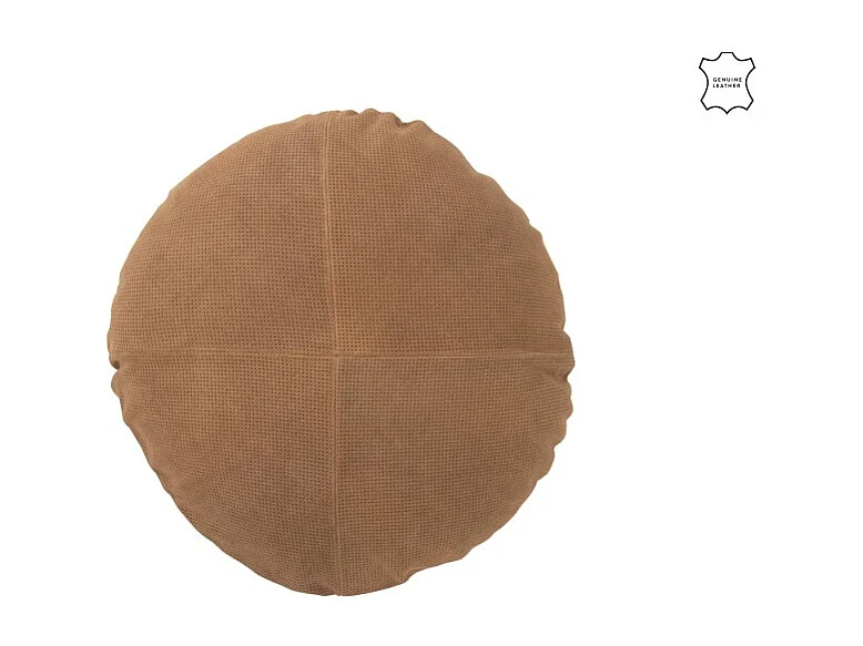 Cojín redondo de cuero marrón de 45x45x8 cm